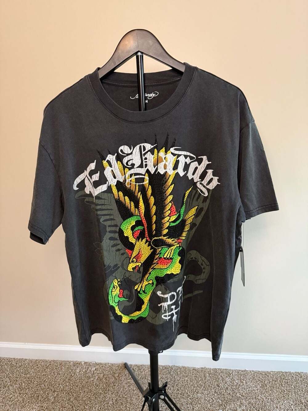 Ed Hardy Eagle Snake Rhinestone Graphic Boxy Tee